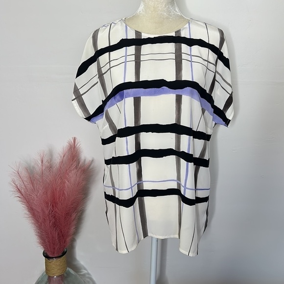 Carlisle • 100% silk plaid windowpane button back blouse - Picture 1 of 10